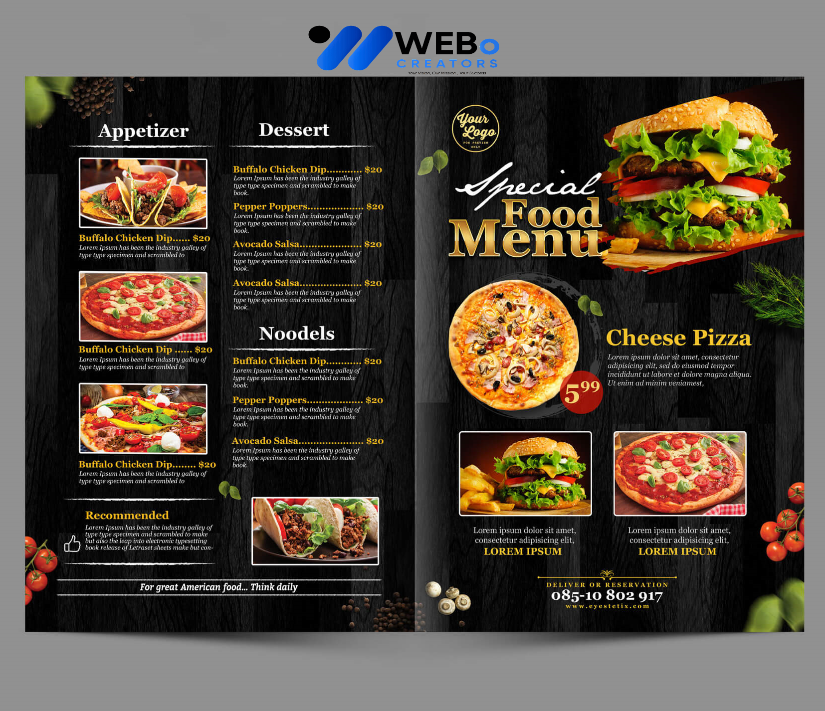 Modern restaurant menu design Seattle 2026 café menu layout food branding design services